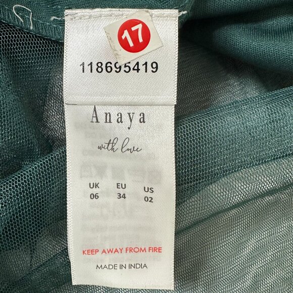 Anaya With Love Emerald Green Tulle Maxi Dress Size 2 Puff Sleeve Formal Gown - Picture 14 of 16